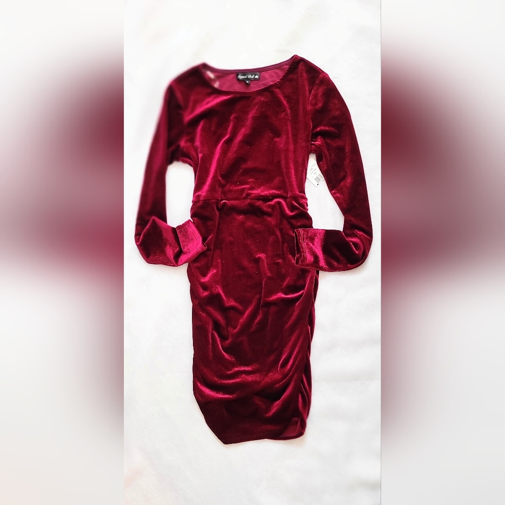 NWT! Lush Velvet Shimmer Crystal Doll Women's Holiday Sparkle Ruched Dress Small - Picture 9 of 9